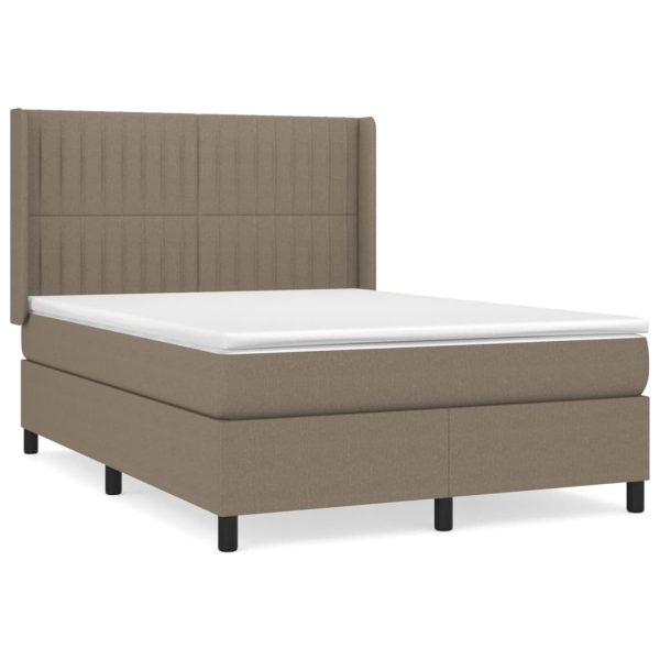 Pat box spring cu saltea, gri taupe, 140×200 cm, textil