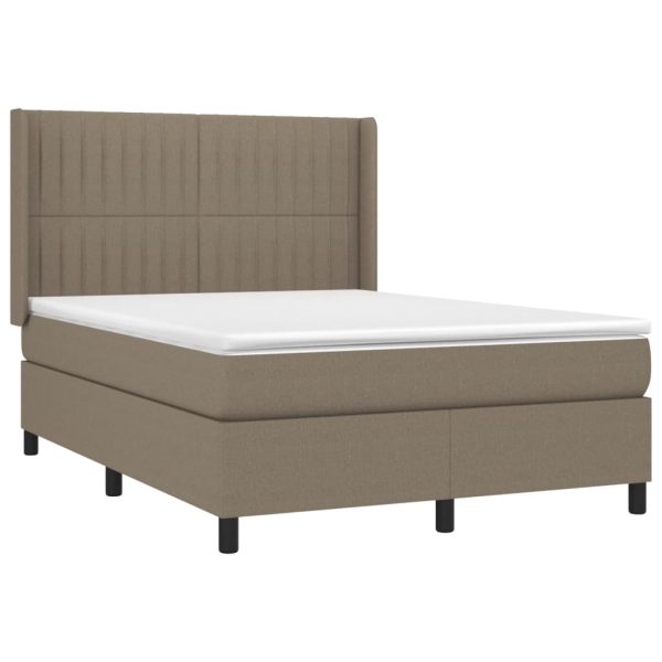 Pat box spring cu saltea, gri taupe, 140×200 cm, textil