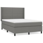 Pat box spring cu saltea, gri închis, 140×200 cm, textil
