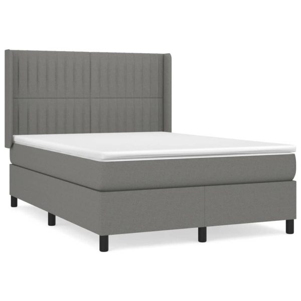 Pat box spring cu saltea, gri închis, 140×200 cm, textil