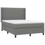Pat box spring cu saltea, gri închis, 140×200 cm, textil