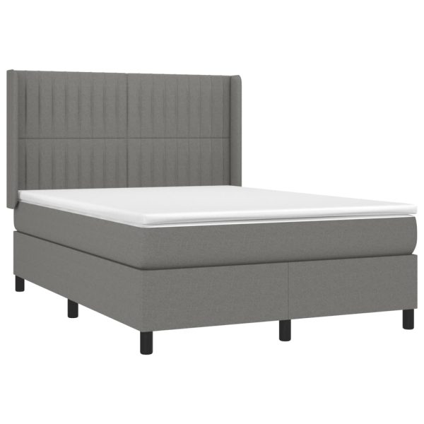 Pat box spring cu saltea, gri închis, 140×200 cm, textil