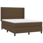 Pat continental cu saltea, maro închis, 140×200 cm, textil
