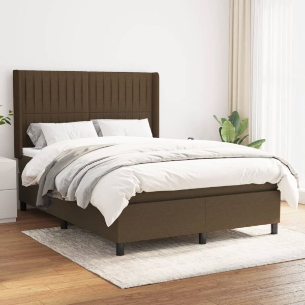 Pat continental cu saltea, maro închis, 140×200 cm, textil