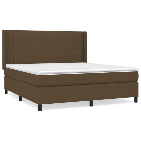 Pat box spring cu saltea, maro închis, 160×200 cm, textil