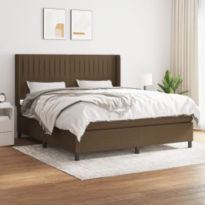 Pat box spring cu saltea, maro închis, 160×200 cm, textil