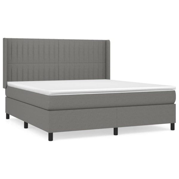 Pat box spring cu saltea, gri închis, 180×200 cm, textil