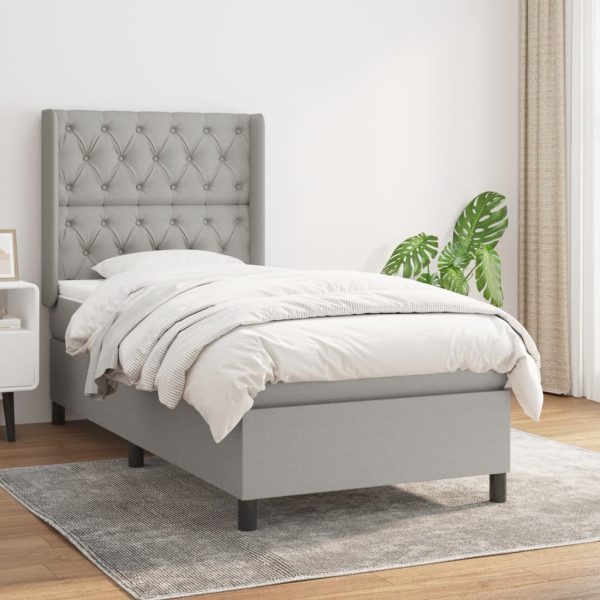 Pat continental cu saltea, gri deschis, 80×200 cm, textil