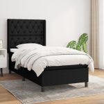 Pat box spring cu saltea, negru, 80×200 cm, textil