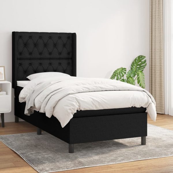 Pat box spring cu saltea, negru, 80×200 cm, textil