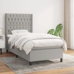 Pat box spring cu saltea, gri deschis, 90×190 cm, textil