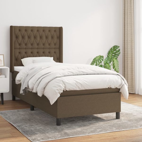 Pat box spring cu saltea, maro închis, 90×200 cm, textil