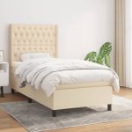 Pat box spring cu saltea, crem, 90×200 cm, textil