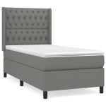 Pat box spring cu saltea, gri închis, 100×200 cm, textil