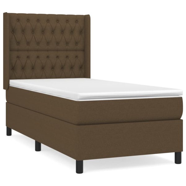 Pat box spring cu saltea, maro închis, 100×200 cm, textil