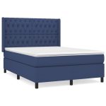 Pat box spring cu saltea, albastru, 140×200 cm, textil