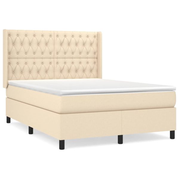 Pat continental cu saltea, crem, 140×200 cm, material textil