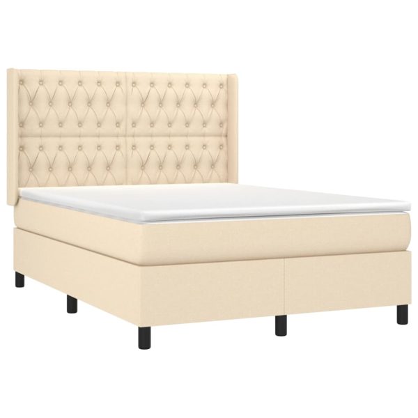 Pat continental cu saltea, crem, 140×200 cm, material textil