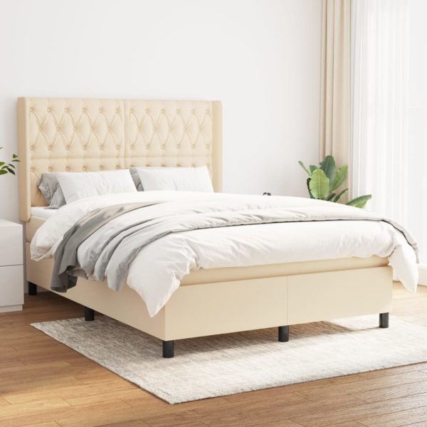 Pat continental cu saltea, crem, 140×200 cm, material textil