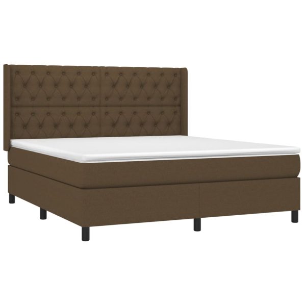 Pat box spring cu saltea, maro închis, 160×200 cm, textil