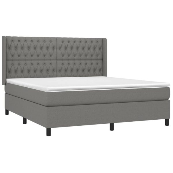 Pat box spring cu saltea, gri închis, 180×200 cm, textil