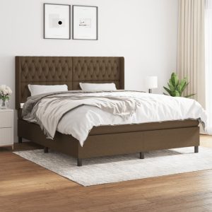 Pat continental cu saltea maro închis 180x200cm material textil