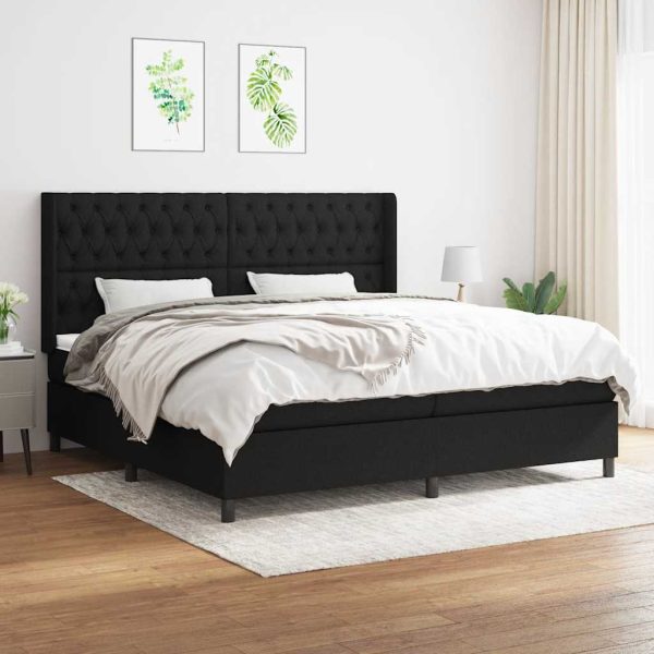 Pat box spring cu saltea, negru, 200×200 cm, textil