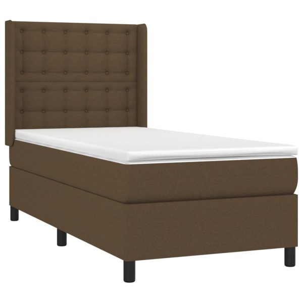 Pat box spring cu saltea, maro închis, 80×200 cm, textil