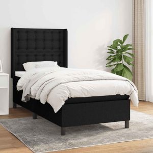 Pat box spring cu saltea, negru, 90×190 cm, textil