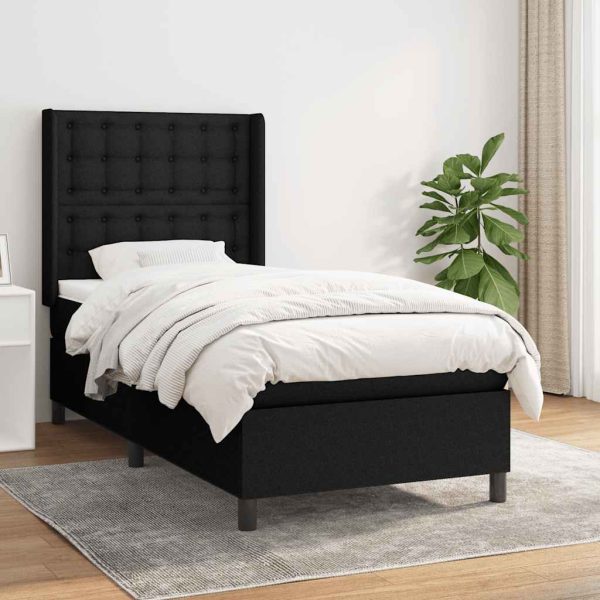 Pat box spring cu saltea, negru, 90×190 cm, textil