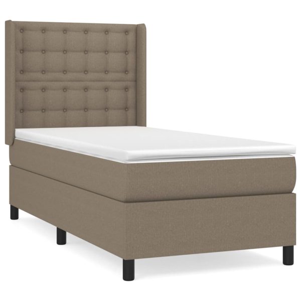 Pat box spring cu saltea, gri taupe, 90×190 cm, textil