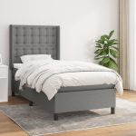 Pat box spring cu saltea, gri închis, 90×200 cm, textil