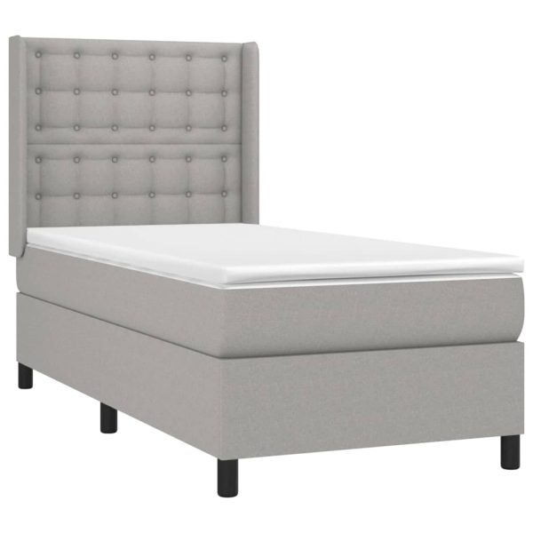 Pat box spring cu saltea, gri deschis, 100×200 cm, textil