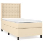 Pat box spring cu saltea, crem, 100×200 cm, textil
