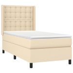 Pat box spring cu saltea, crem, 100×200 cm, textil