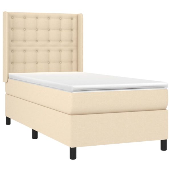 Pat box spring cu saltea, crem, 100×200 cm, textil
