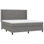 Pat continental cu saltea, gri închis, 160×200 cm, țesătură
