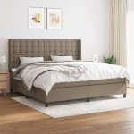 Pat box spring cu saltea, gri taupe, 200×200 cm, textil