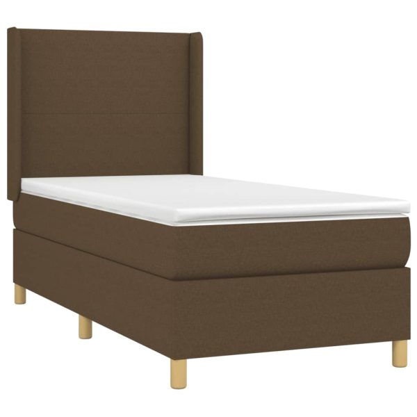 Pat box spring cu saltea, maro închis, 80×200 cm, textil