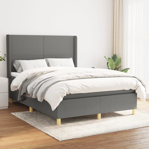 Pat box spring cu saltea, gri închis, 140×190 cm, textil