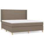 Pat box spring cu saltea, gri taupe, 160×200 cm material textil