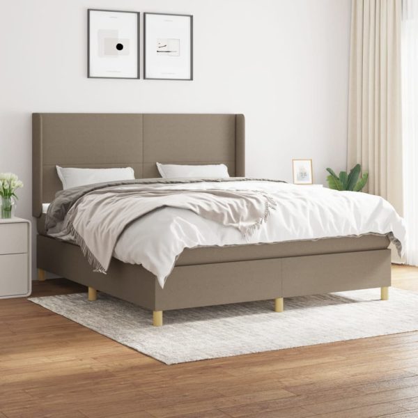 Pat box spring cu saltea, gri taupe, 160×200 cm material textil