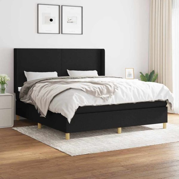 Pat box spring cu saltea, negru, 180×200 cm, catifea
