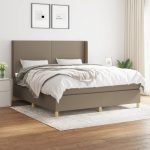 Pat continental cu saltea, gri taupe, 180×200 cm, textil