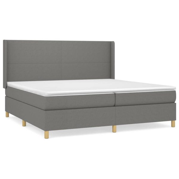 Pat box spring cu saltea, gri închis, 200×200 cm, textil
