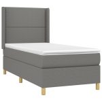 Pat box spring cu saltea, gri închis, 80×200 cm, textil