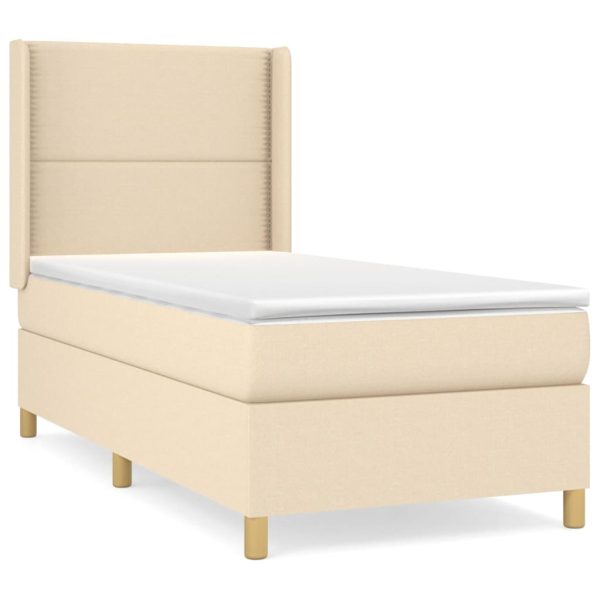 Pat box spring cu saltea, crem, 80×200 cm, textil