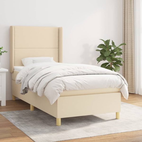 Pat box spring cu saltea, crem, 80×200 cm, textil