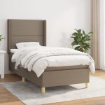 Pat box spring cu saltea, gri taupe, 90×200 cm, textil