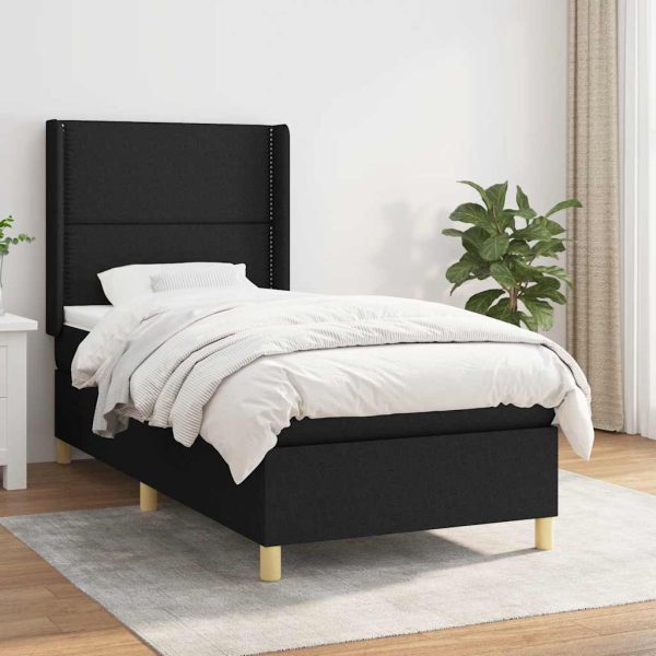 Pat box spring cu saltea, negru, 100×200 cm, textil